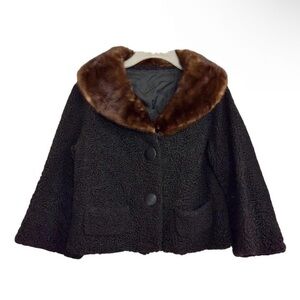 Vintage Fur Label Authority Curly Persian Lamb Mink Fur Collar Jacket
